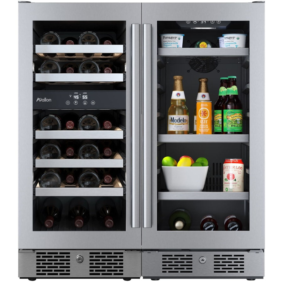 Avallon 30 Inch Wide 23 Bottle Dual Zone Wine Cooler and 86 Can Capacity Beverage Cooler with Double Pane Glass, Touch Control Panel, and Lockable Doors - AWCBV2386