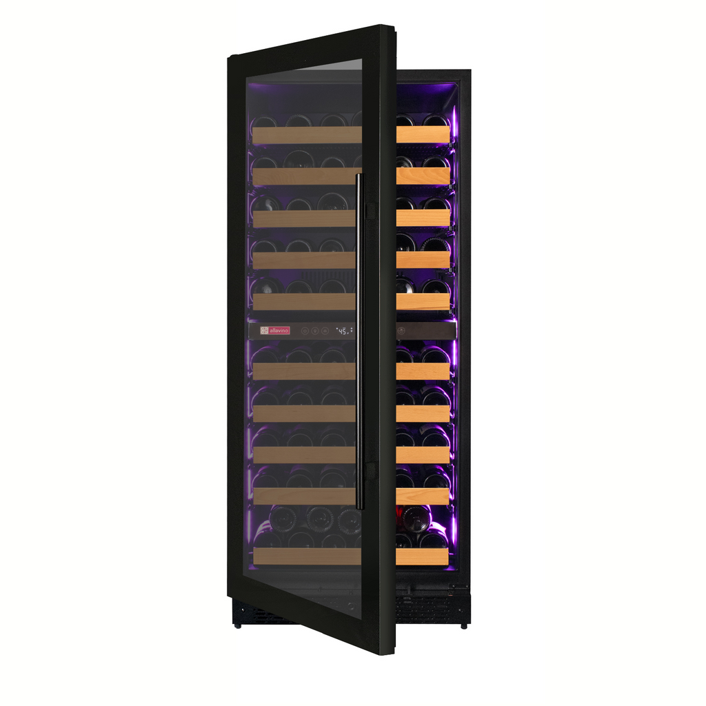 Allavino Reserva Series 119 Bottle 55" Tall Dual Zone Left Hinge Black Glass Wine Refrigerator- VSW11955D-2BGL