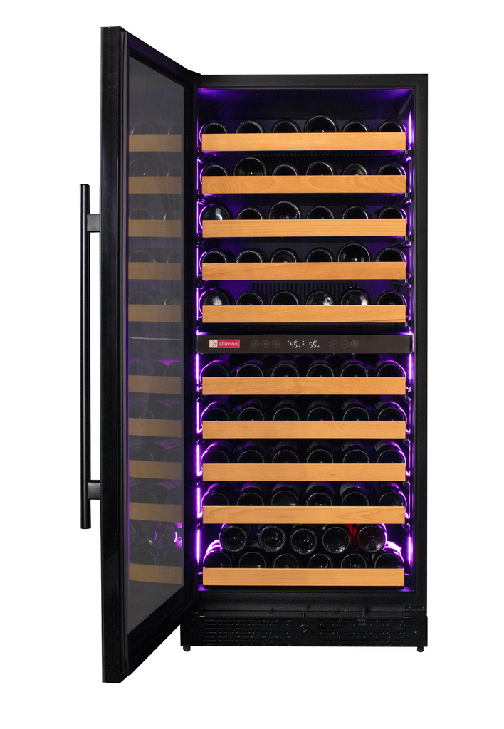 Allavino Reserva Series 119 Bottle 55" Tall Dual Zone Left Hinge Black Glass Wine Refrigerator- VSW11955D-2BGL