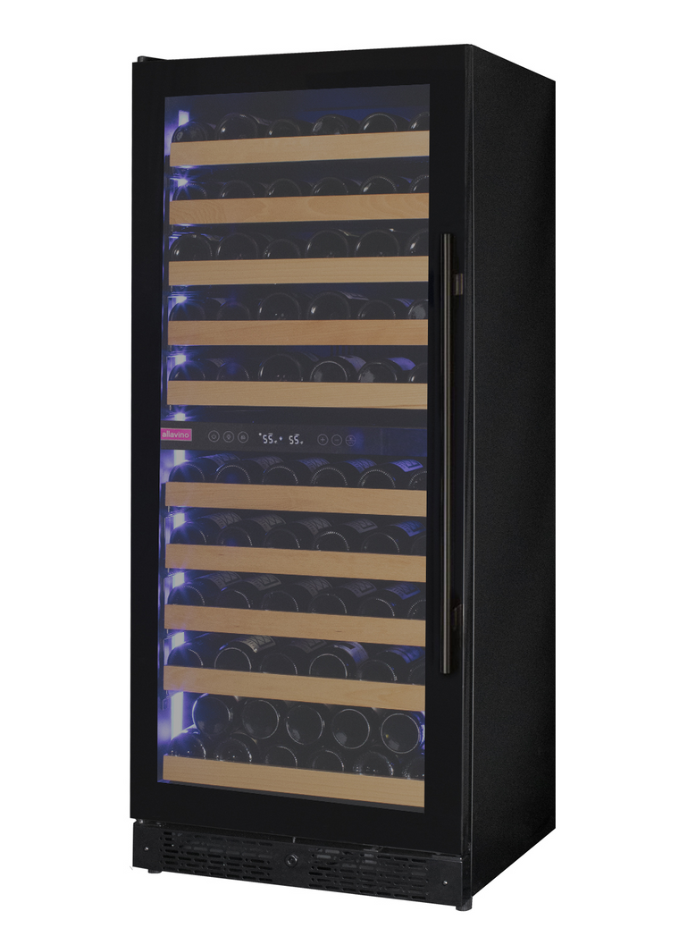 Allavino Reserva Series 119 Bottle 55" Tall Dual Zone Left Hinge Black Glass Wine Refrigerator- VSW11955D-2BGL