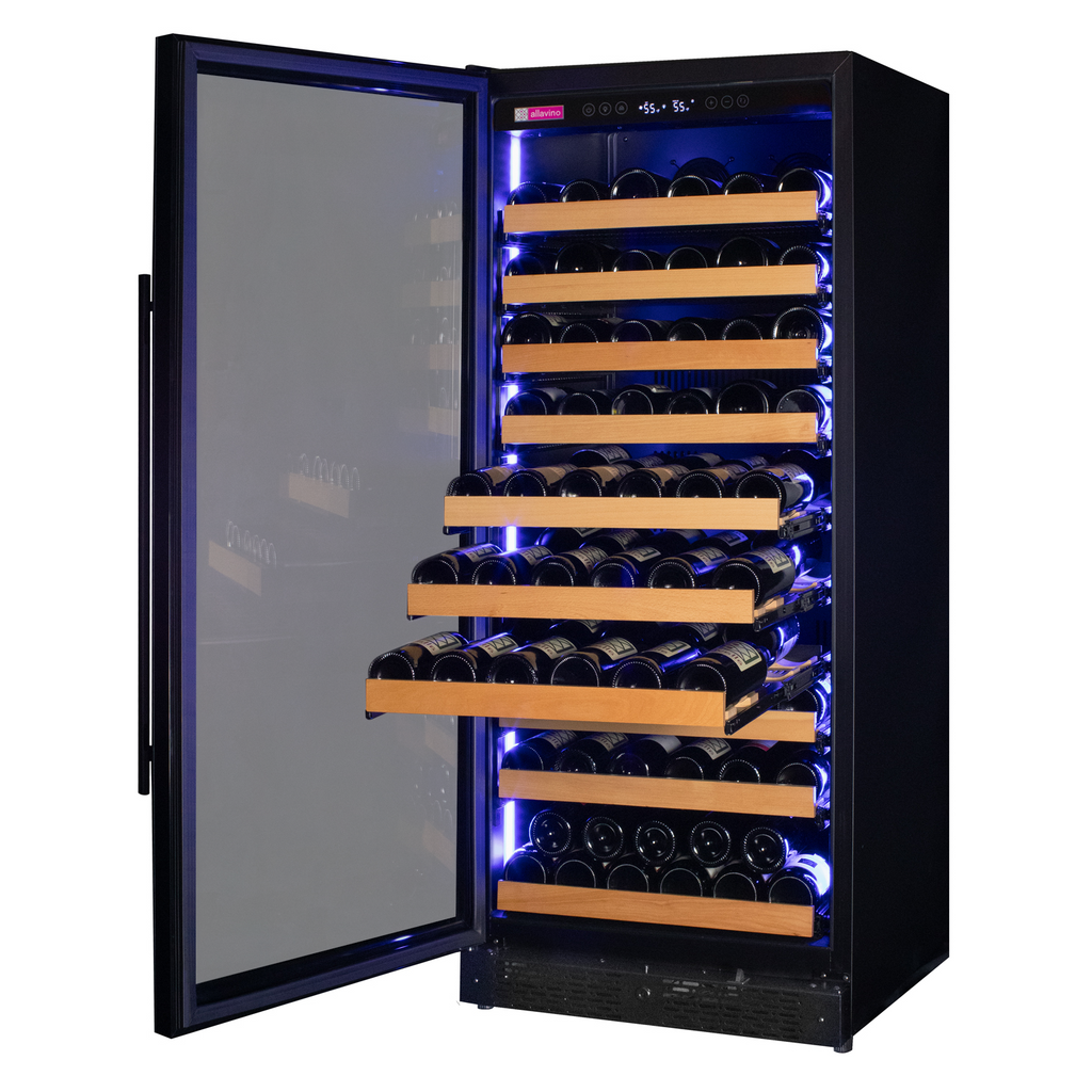 Allavino Reserva Series 119 Bottle 55" Tall Dual Zone Left Hinge Black Glass Wine Refrigerator- VSW11955D-2BGL