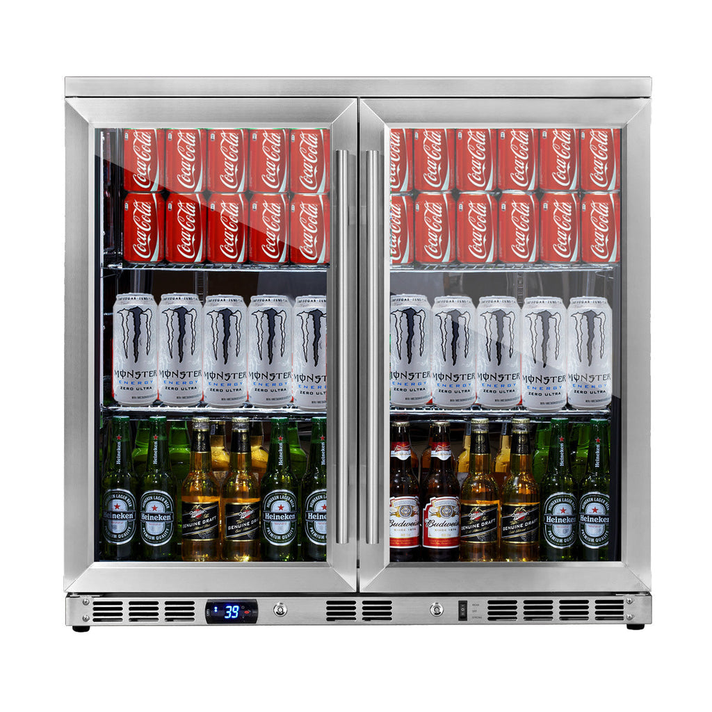 KingsBottle 36 Inch Heating Glass 2 Door Built In Beverage Fridge - KBU56M