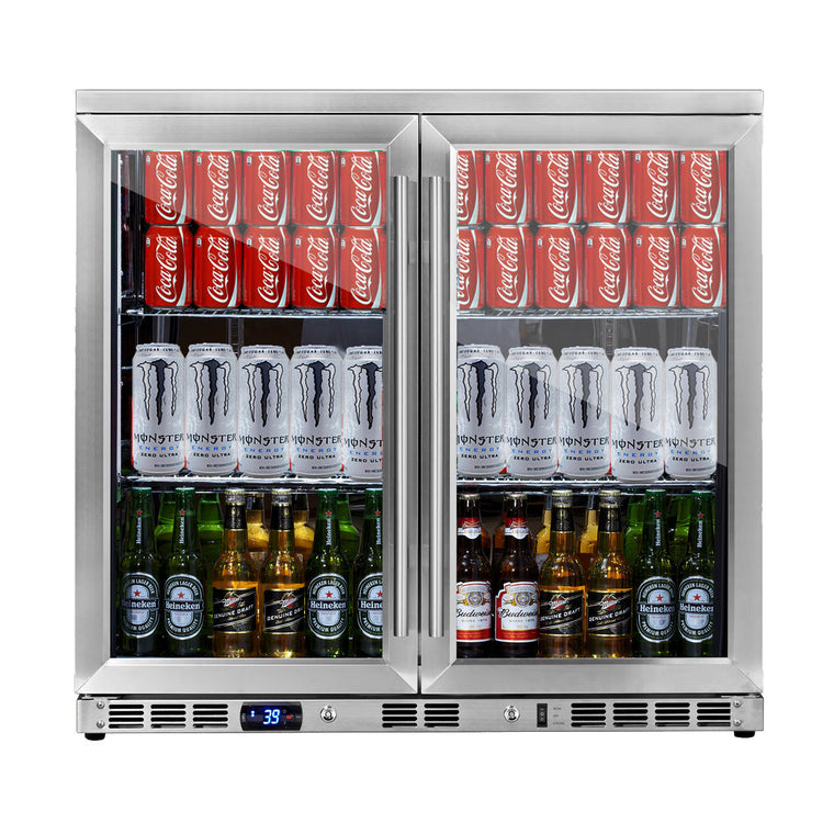KingsBottle 36 Inch Heating Glass 2 Door Built In Beverage Fridge - KBU56M