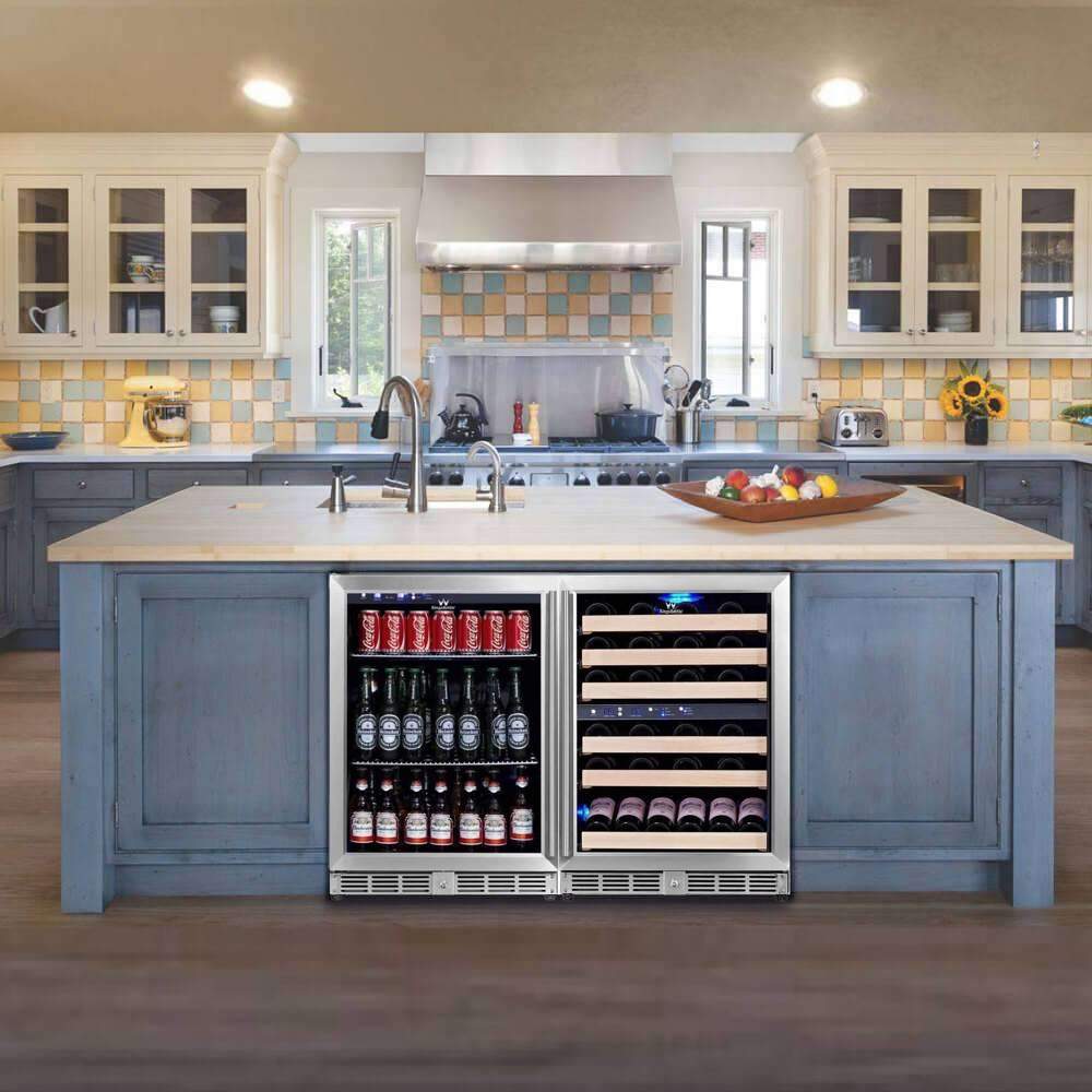 KingsBottle 48 Inch Glass Door Wine And Beverage Fridge Center Built In - KBU50BW3