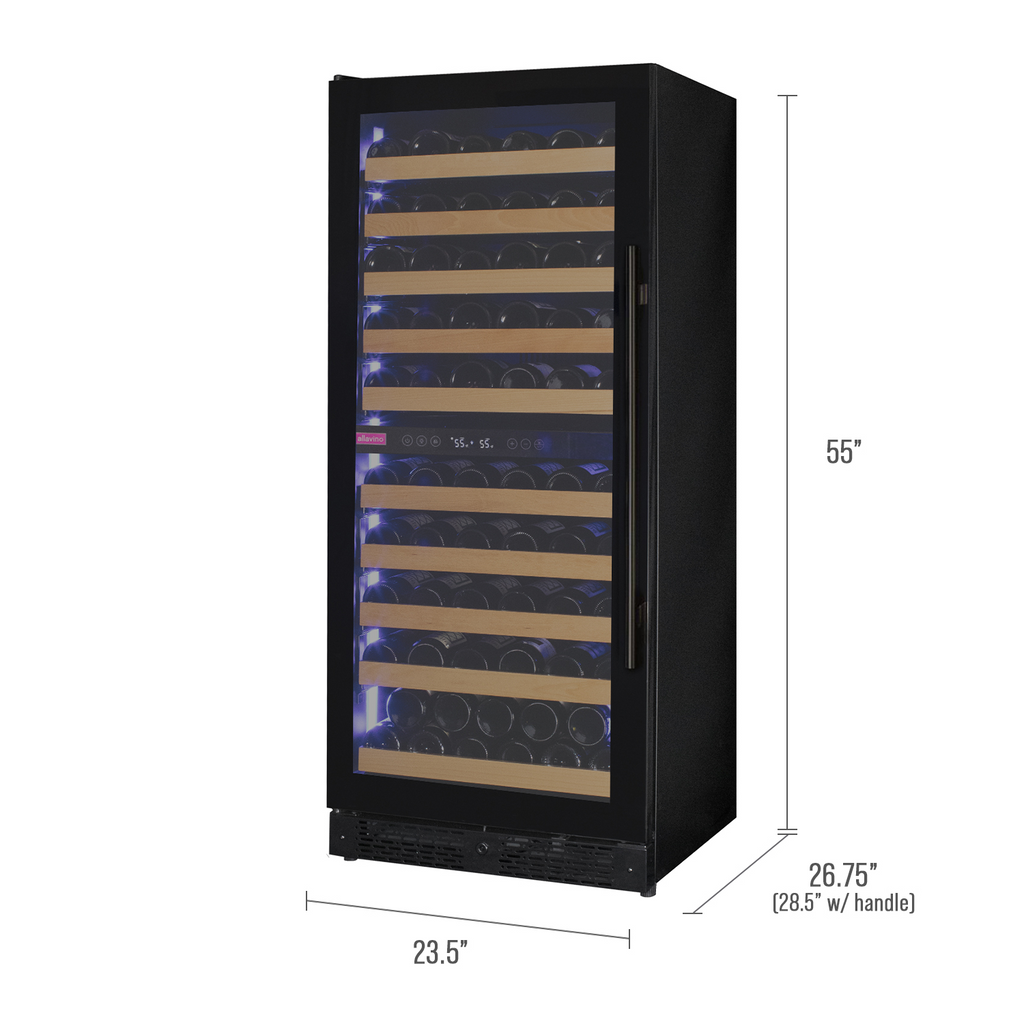 Allavino Reserva Series 119 Bottle 55" Tall Dual Zone Left Hinge Black Glass Wine Refrigerator- VSW11955D-2BGL