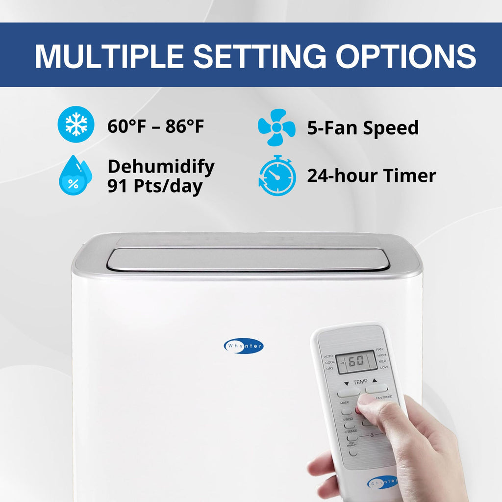 Whynter ARC-0850XP 12000 BTU (ASHRAE) 8000 BTU (SACC) MultiCool Smart Wi-Fi enabled Portable Air Conditioner with Built-in Dehumidifier, Up to 450 sq. ft. in White