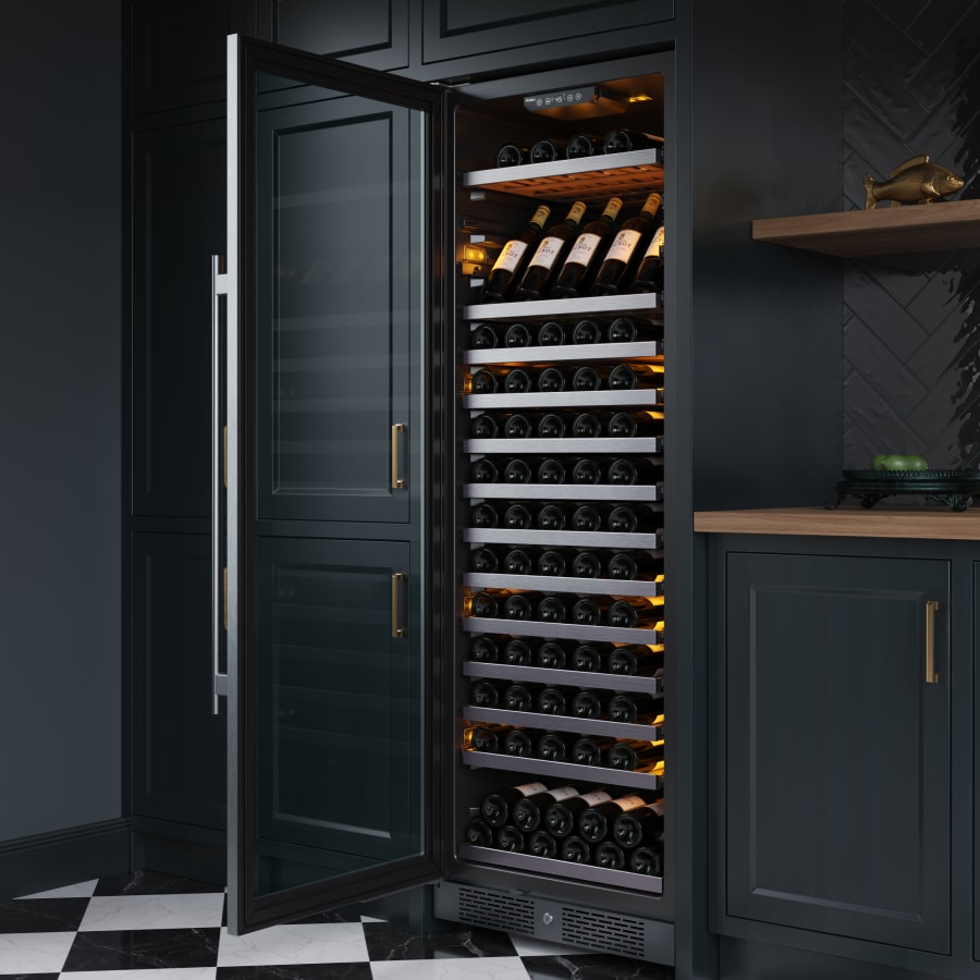 Avallon 24 Inch Wide 150 Bottle Capacity Built-In or Free Standing Wine Cooler with Wood Shelves, Child Lock, Door Alarm and Door Lock - Left Hinged - AWC243TSZLH