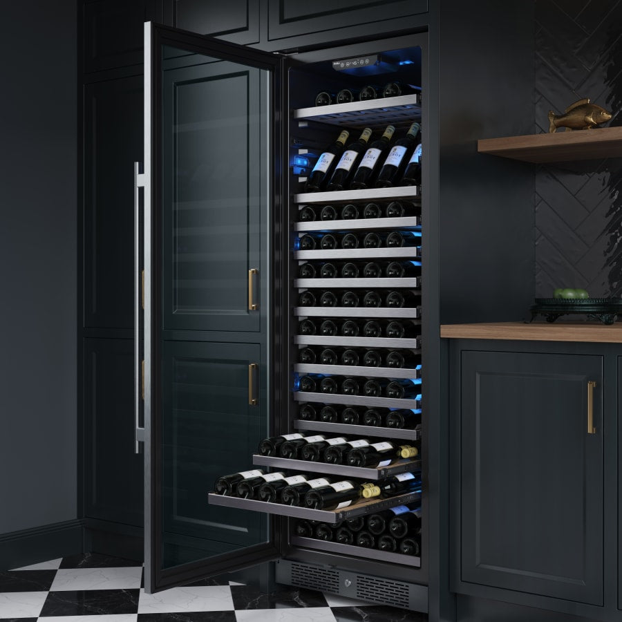 Avallon 24 Inch Wide 150 Bottle Capacity Built-In or Free Standing Wine Cooler with Wood Shelves, Child Lock, Door Alarm and Door Lock - Left Hinged - AWC243TSZLH