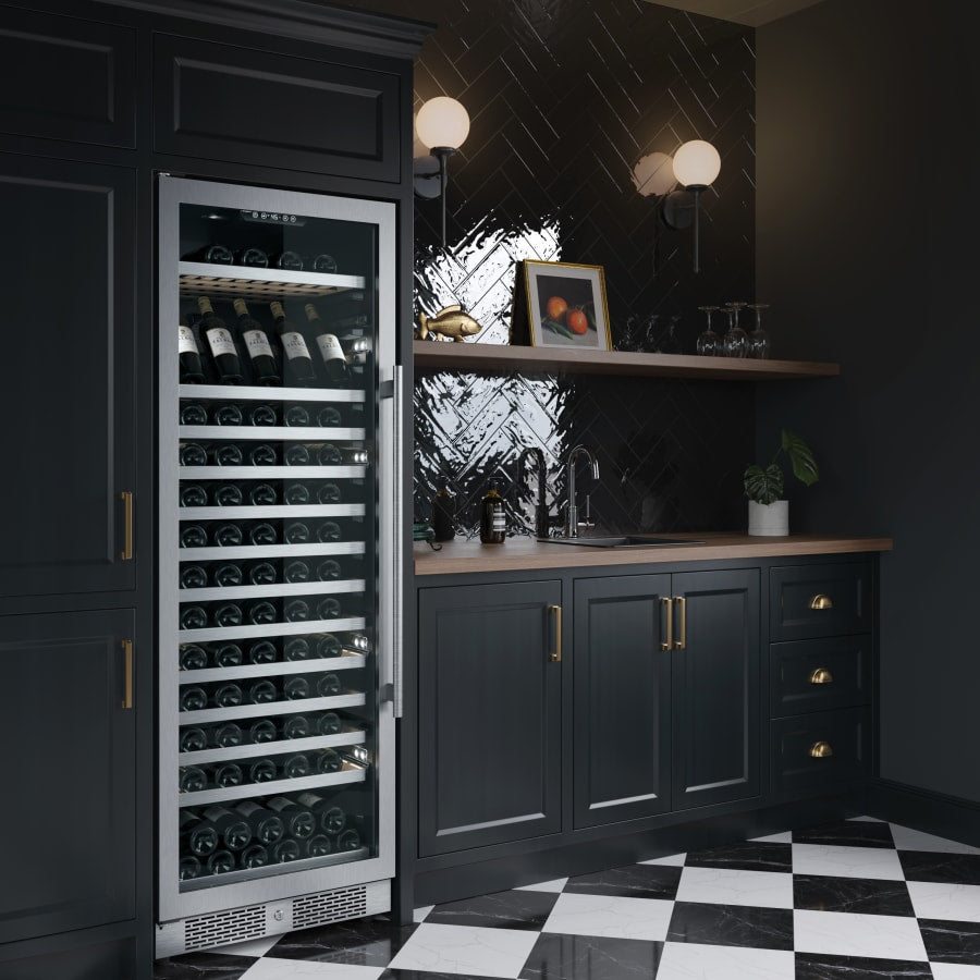 Avallon 24 Inch Wide 150 Bottle Capacity Built-In or Free Standing Wine Cooler with Wood Shelves, Child Lock, Door Alarm and Door Lock - Left Hinged - AWC243TSZLH