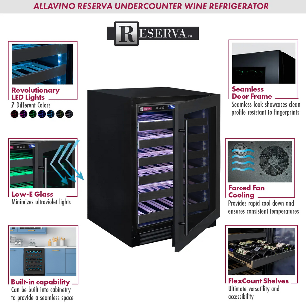 Allavino Reserva Series 50 Bottle Single Zone Built-in Luxury Wine Refrigerator with Black Stainless Steel Door - Right Hinge - BDW5034S-1BSR