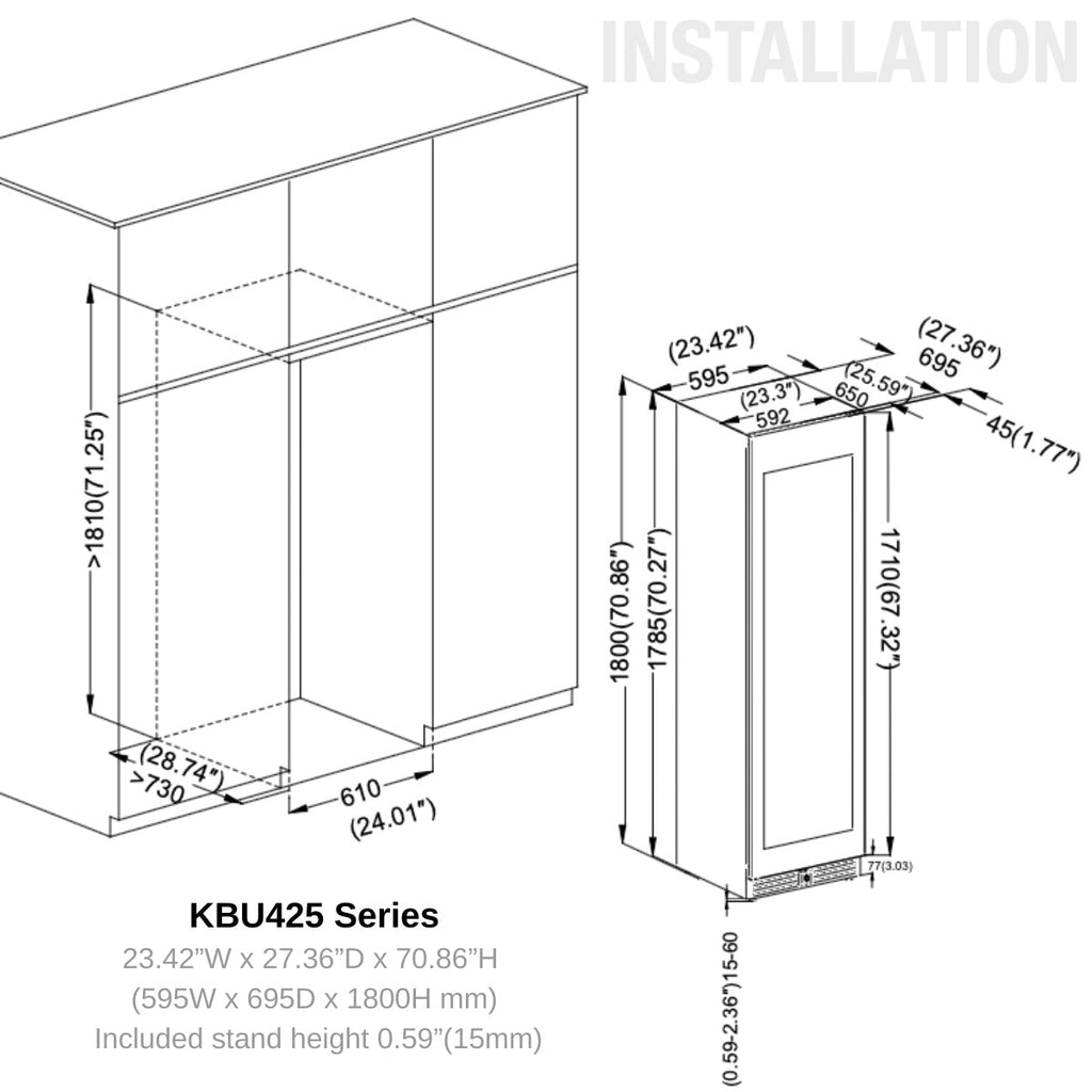 KingsBottle Upright Wine & Beverage cooler Combo With Low-E Glass - KBU425BW3