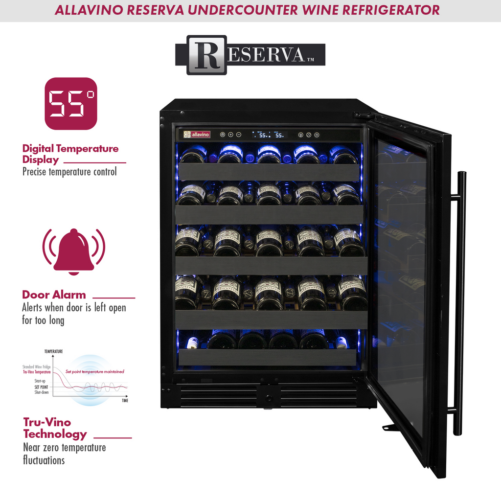 Allavino Reserva Series 50 Bottle Single Zone Built-in Luxury Wine Refrigerator with Black Stainless Steel Door - Right Hinge - BDW5034S-1BSR