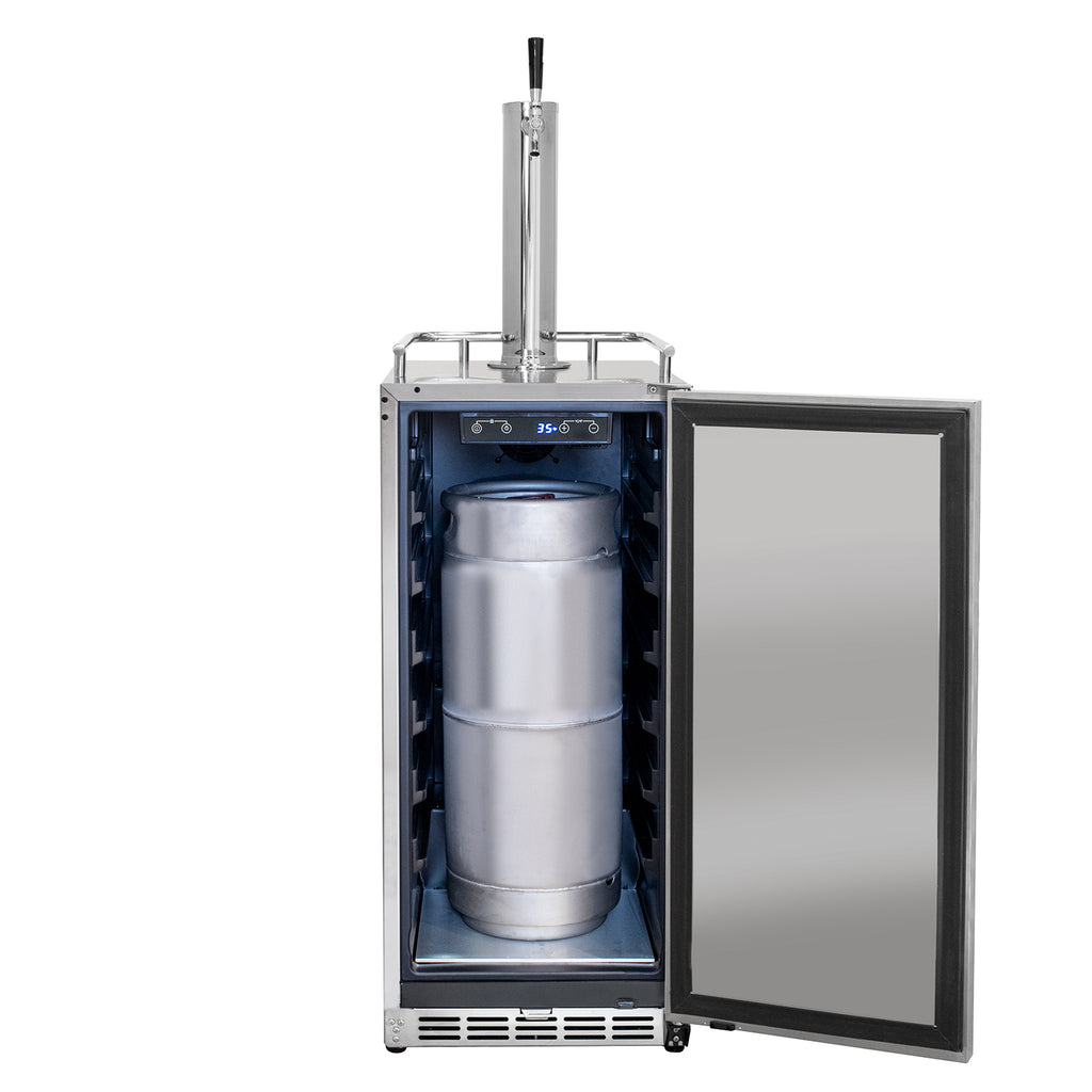 Kegco 15" Wide Outdoor Single Tap Stainless Steel Built-In Commercial Kegerator - HK-15-SS