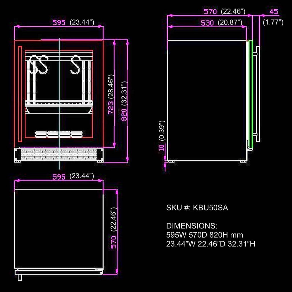 KingsBottle 24 Inch Glass Door Under Counter Steak Ager Fridge - KB50SA