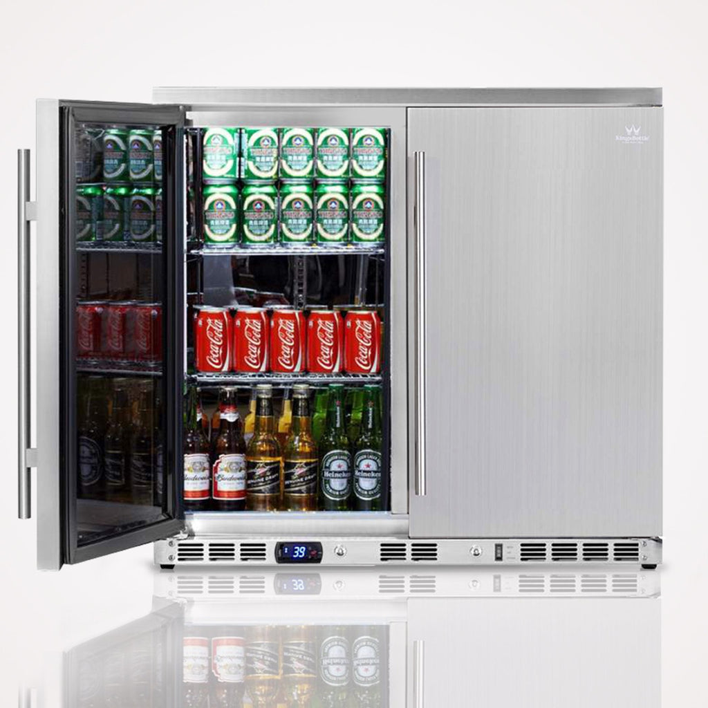 KingsBottle 36 Inch Outdoor Beverage Refrigerator 2 Door For Home - KBU56ASD