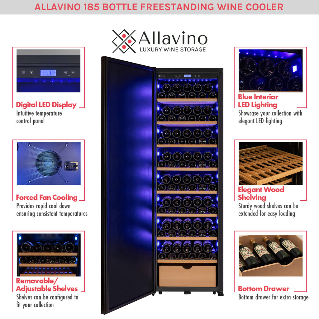 Allavino 185 Bottle Single Zone Wine Vault with Solid Black Left Hinge Door - KWR-8185-1SDL