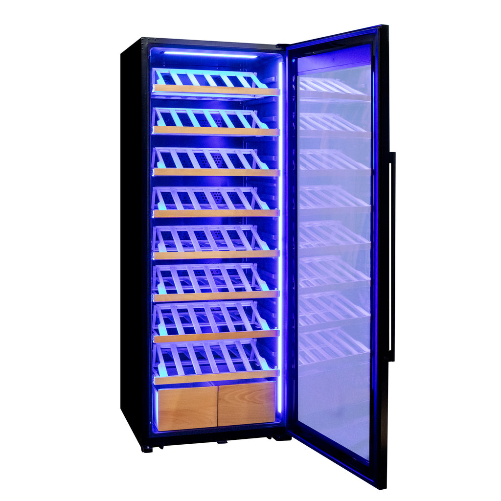 Allavino 248 Bottle Single Zone Freestanding Wine Refrigerator with Display Shelving and Black Glass Door - Right Hinge - KWR248S-1BGR
