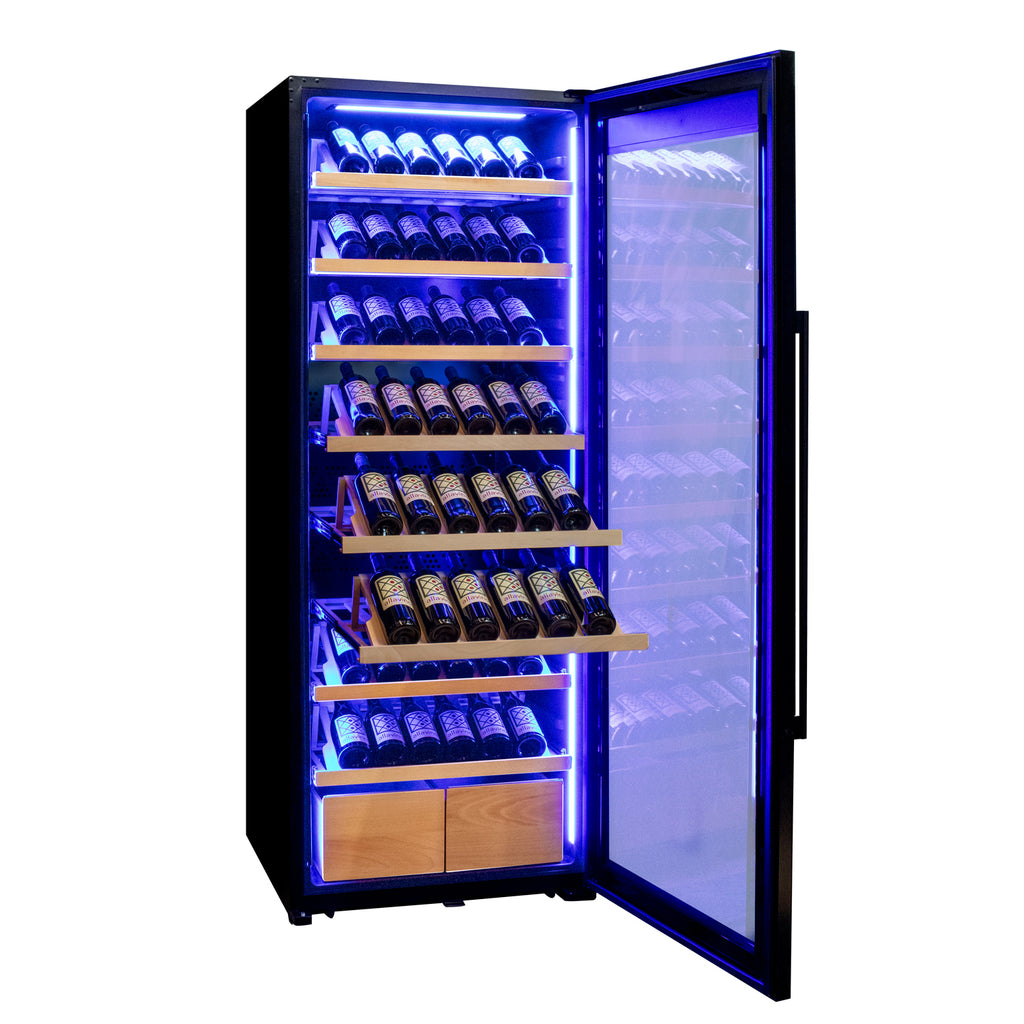 Allavino 248 Bottle Single Zone Freestanding Wine Refrigerator with Display Shelving and Black Glass Door - Right Hinge - KWR248S-1BGR