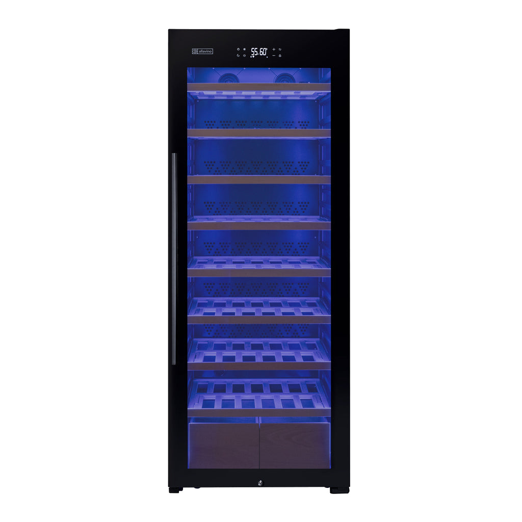 Allavino 248 Bottle Single Zone Freestanding Wine Refrigerator with Display Shelving and Black Glass Door - Right Hinge - KWR248S-1BGR