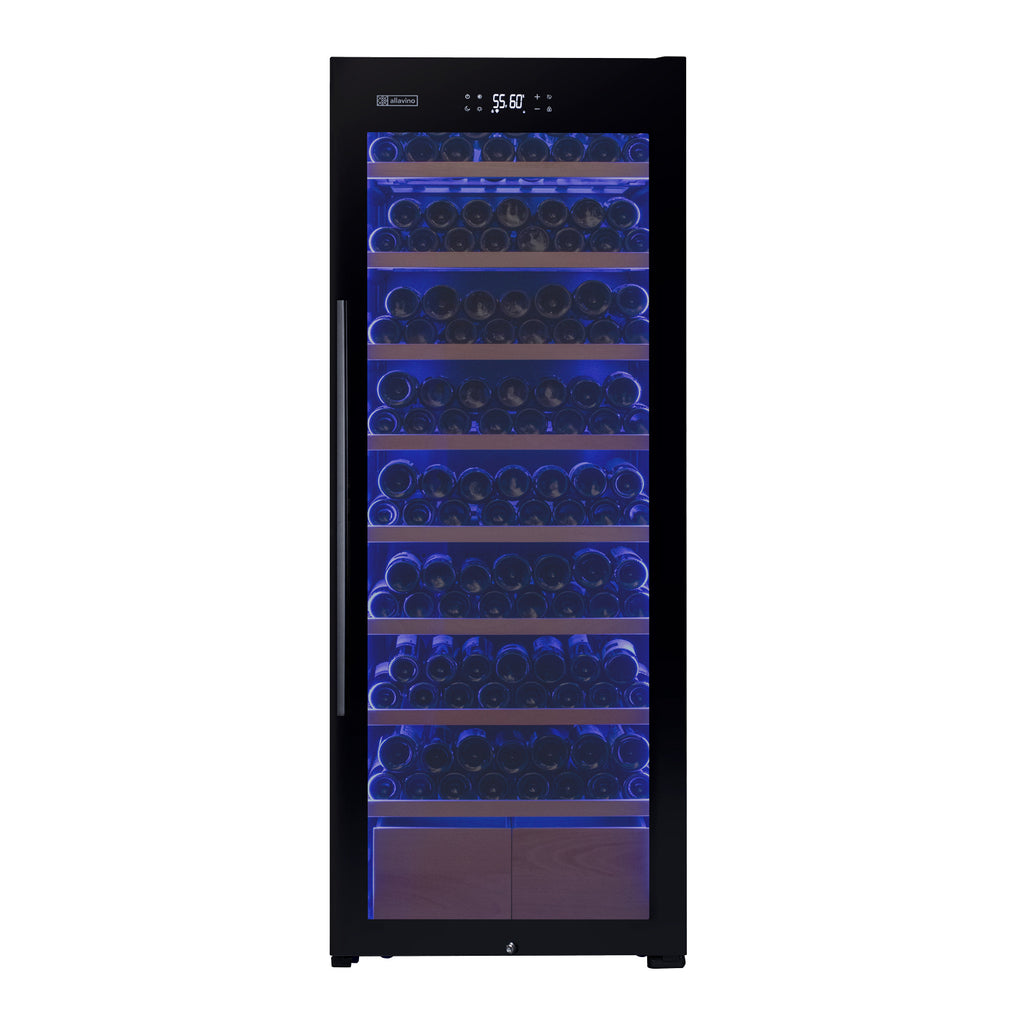 Allavino 248 Bottle Single Zone Freestanding Wine Refrigerator with Display Shelving and Black Glass Door - Right Hinge - KWR248S-1BGR