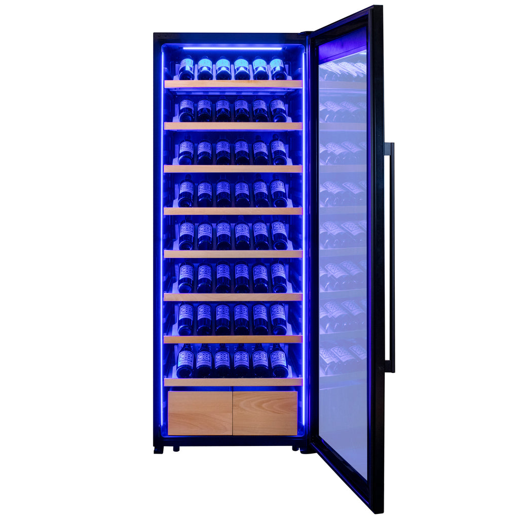 Allavino 248 Bottle Single Zone Freestanding Wine Refrigerator with Display Shelving and Black Glass Door - Right Hinge - KWR248S-1BGR