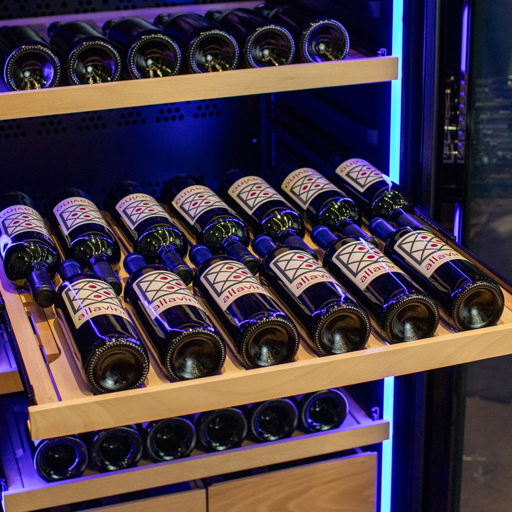 Allavino 248 Bottle Single Zone Freestanding Wine Refrigerator with Display Shelving and Black Glass Door - Left Hinge -  KWR248S-1BGL