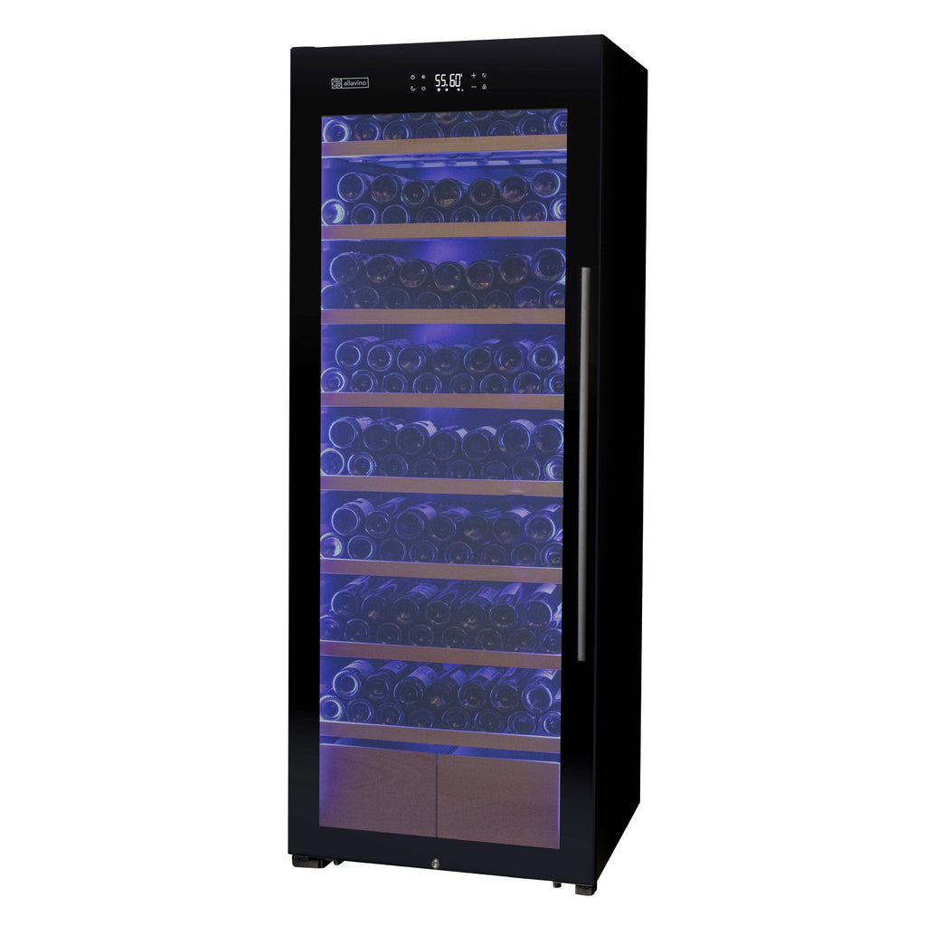 Allavino 248 Bottle Single Zone Freestanding Wine Refrigerator with Display Shelving and Black Glass Door - Left Hinge -  KWR248S-1BGL