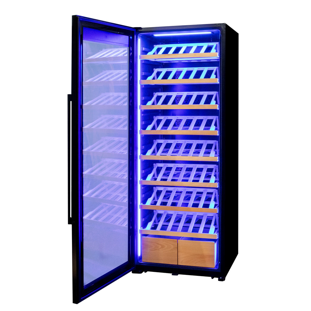 Allavino 248 Bottle Single Zone Freestanding Wine Refrigerator with Display Shelving and Black Glass Door - Left Hinge -  KWR248S-1BGL