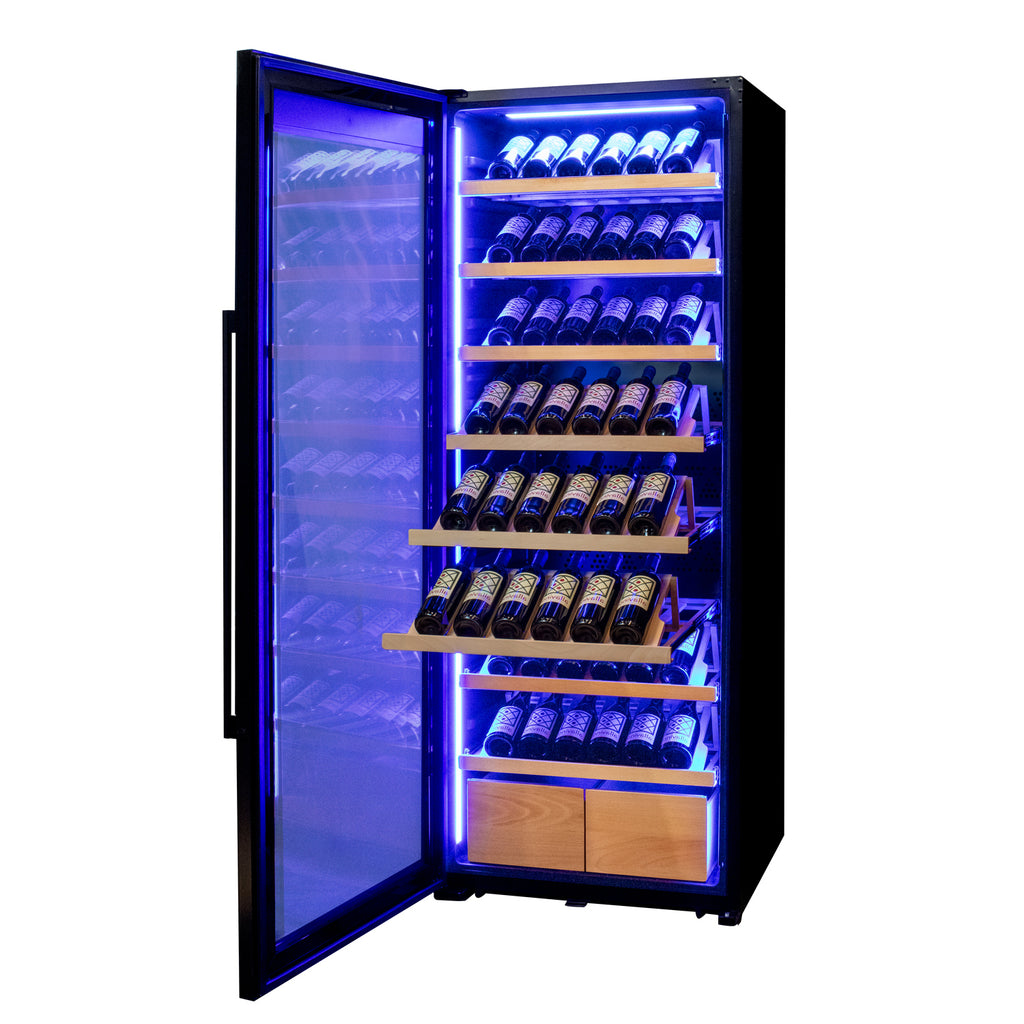 Allavino 248 Bottle Single Zone Freestanding Wine Refrigerator with Display Shelving and Black Glass Door - Left Hinge -  KWR248S-1BGL