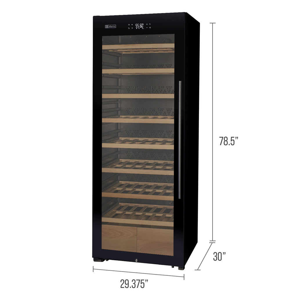 Allavino 248 Bottle Single Zone Freestanding Wine Refrigerator with Display Shelving and Black Glass Door - Left Hinge -  KWR248S-1BGL