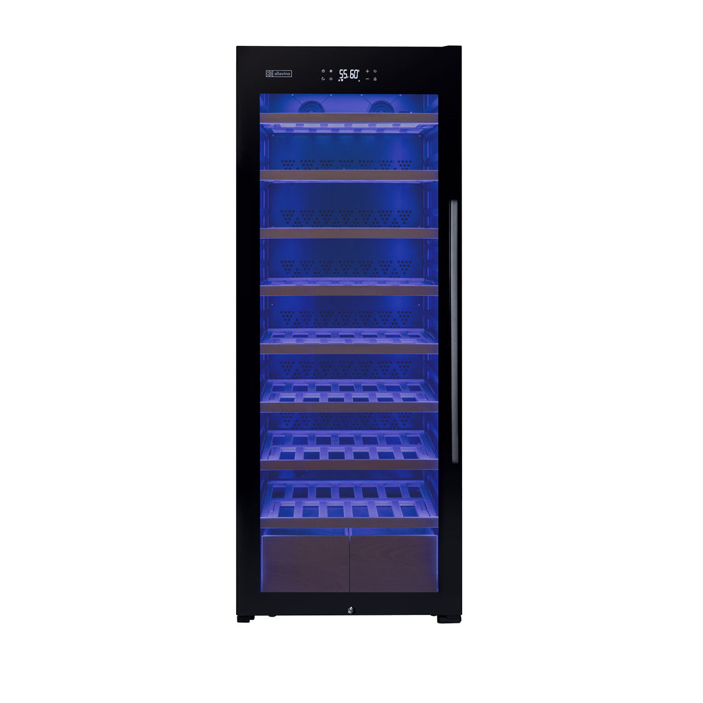 Allavino 248 Bottle Single Zone Freestanding Wine Refrigerator with Display Shelving and Black Glass Door - Left Hinge -  KWR248S-1BGL