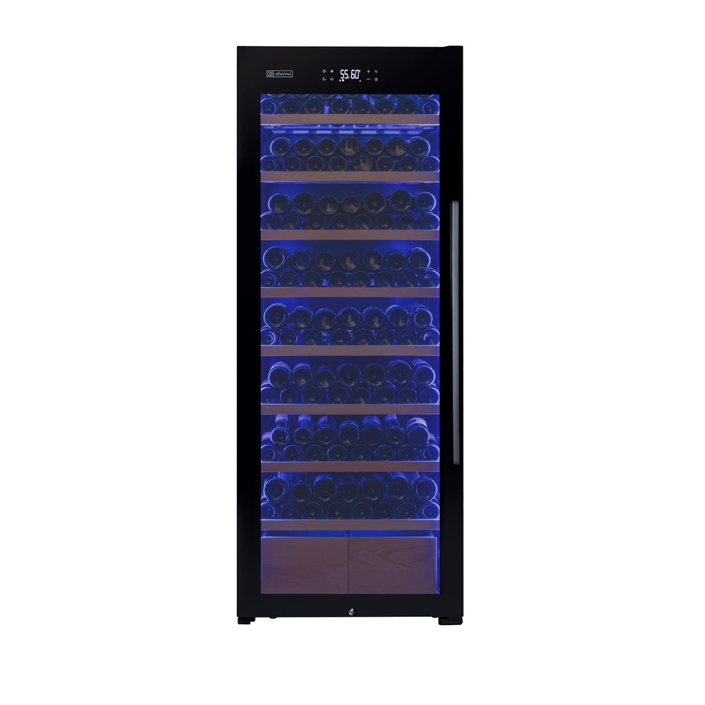 Allavino 248 Bottle Single Zone Freestanding Wine Refrigerator with Display Shelving and Black Glass Door - Left Hinge -  KWR248S-1BGL