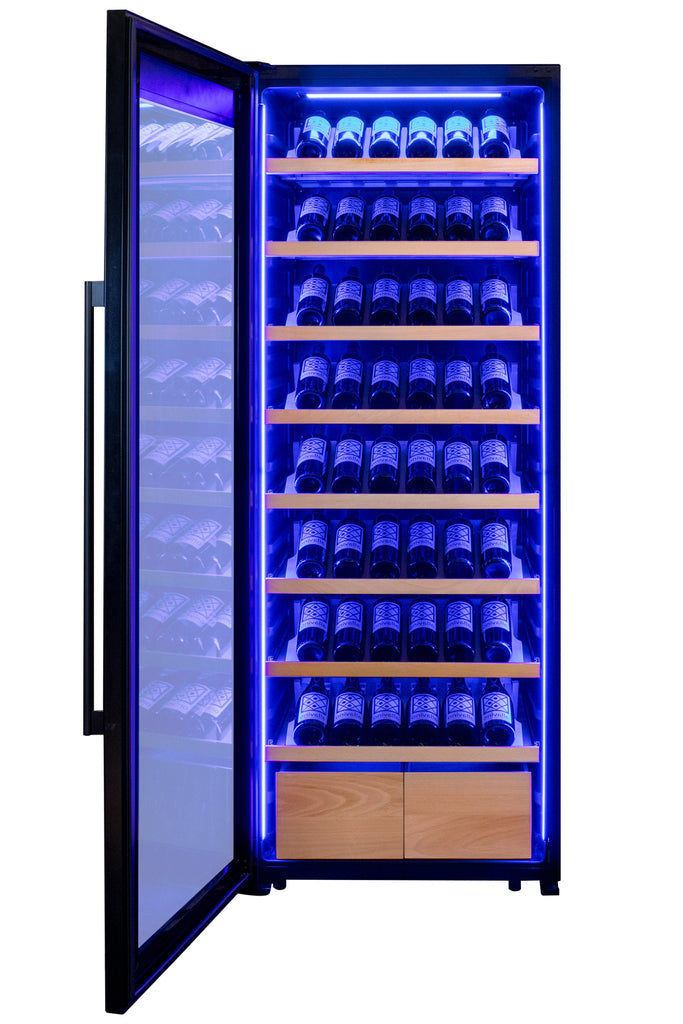 Allavino 248 Bottle Single Zone Freestanding Wine Refrigerator with Display Shelving and Black Glass Door - Left Hinge -  KWR248S-1BGL