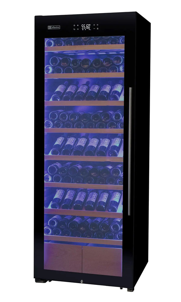Allavino 248 Bottle Single Zone Freestanding Wine Refrigerator with Display Shelving and Black Glass Door - Left Hinge -  KWR248S-1BGL