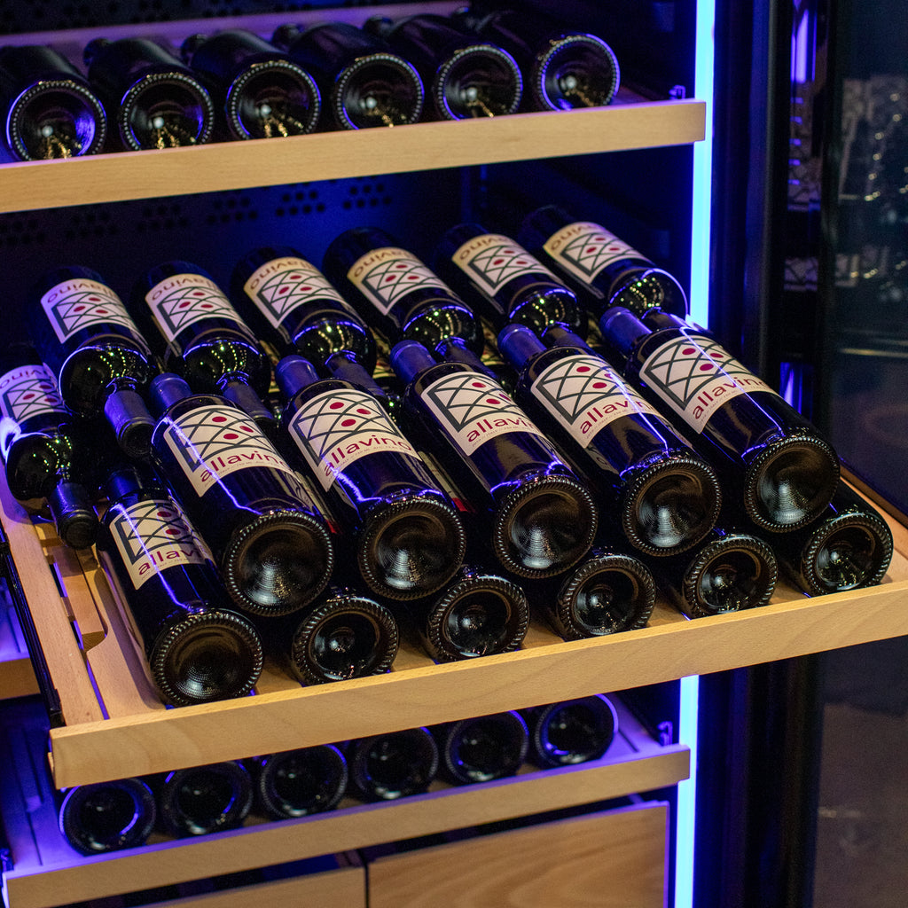 Allavino 248 Bottle Single Zone Freestanding Wine Refrigerator with Display Shelving and Black Glass Door - Right Hinge - KWR248S-1BGR