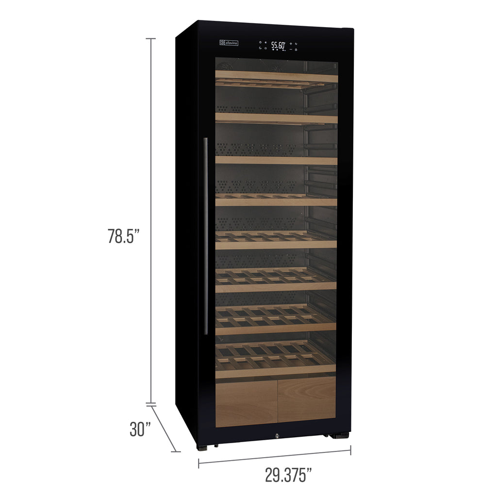 Allavino 248 Bottle Single Zone Freestanding Wine Refrigerator with Display Shelving and Black Glass Door - Right Hinge - KWR248S-1BGR