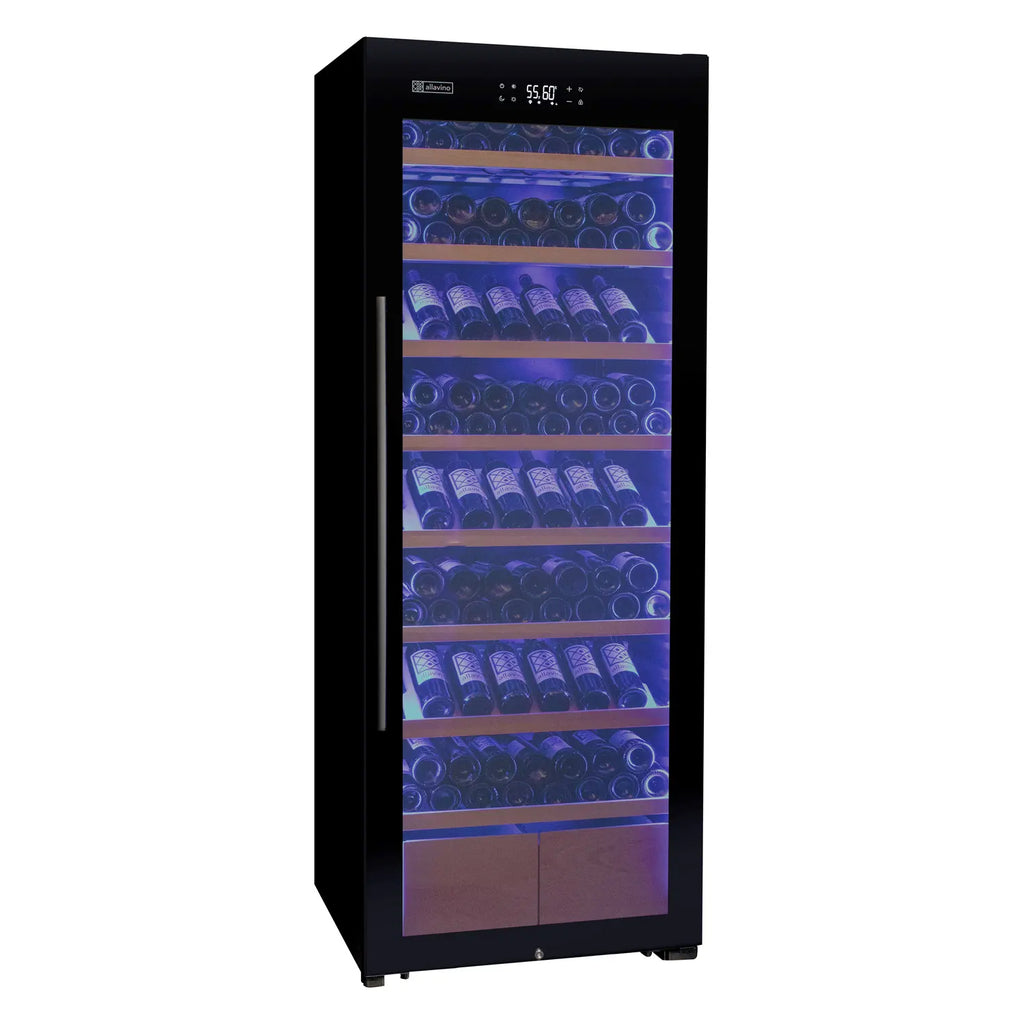 Allavino 248 Bottle Single Zone Freestanding Wine Refrigerator with Display Shelving and Black Glass Door - Right Hinge - KWR248S-1BGR