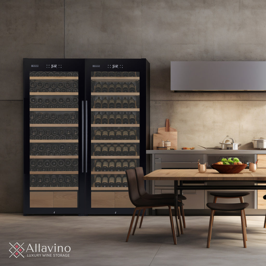 Allavino 248 Bottle Single Zone Freestanding Wine Refrigerator with Display Shelving and Black Glass Door - Left Hinge -  KWR248S-1BGL