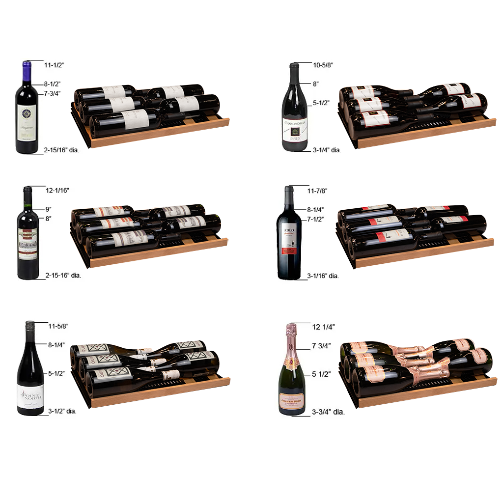 Allavino Reserva Series 67 Bottle 71" Tall Dual Zone Right Hinge Black Shallow Wine Refrigerator with Wood Front Shelves - VSW6771D-2BR-WD
