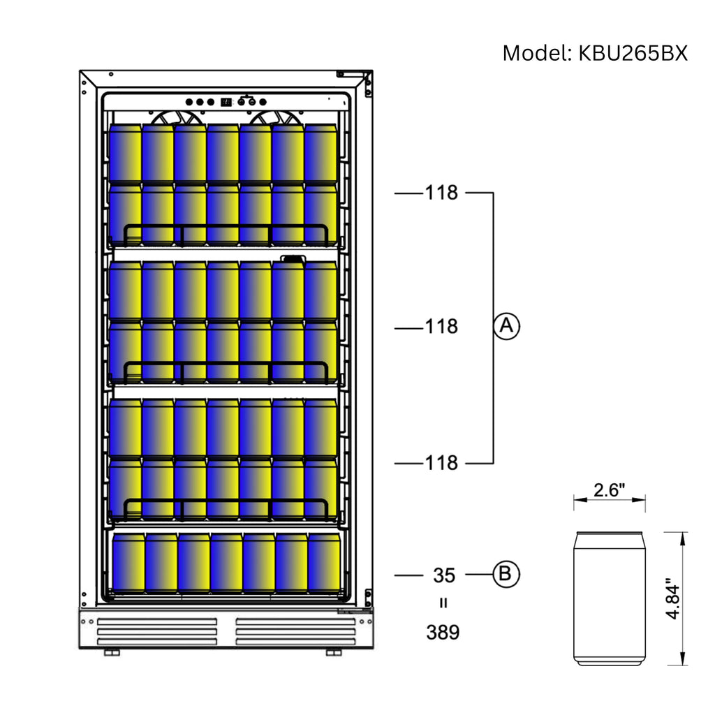 KingsBottle 389 Cans Capacity Upright Beverage Refrigerator With Low-E Glass Door - KBU265BX-FG