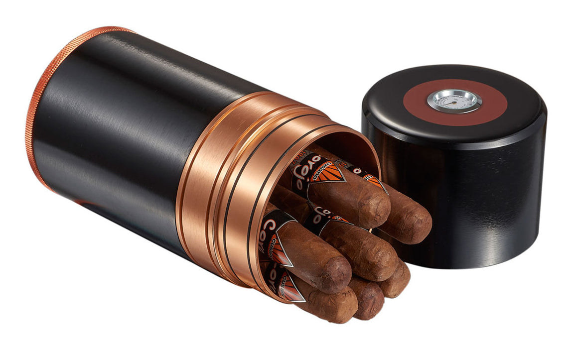 Visol Big Joe 7-cigar Travel/Desk Humidor - Black with Copper Trim - VCASE463