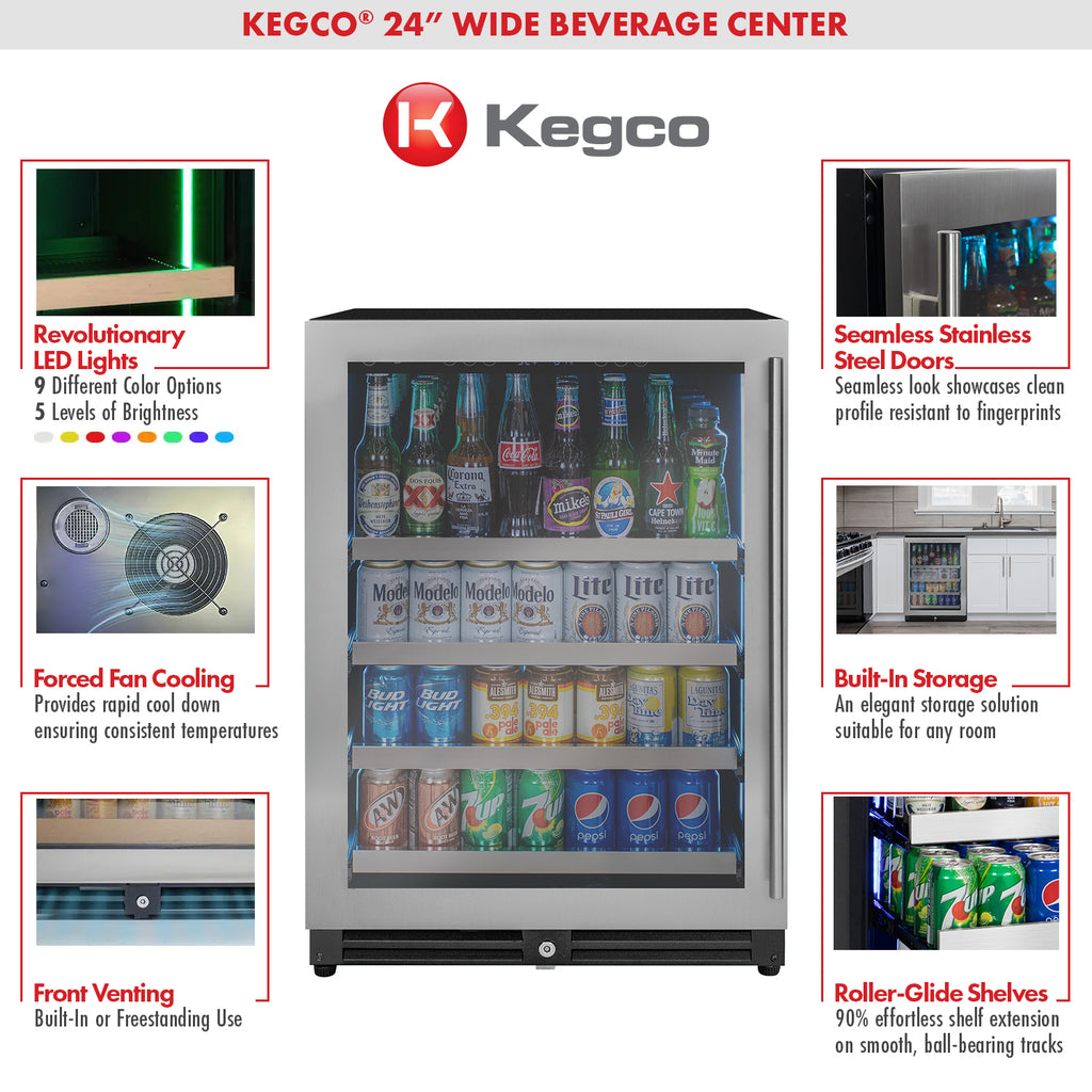 Kegco 24" Wide Reserva Series Stainless Steel Left Hinge Beverage Center - VSBC-24LSL