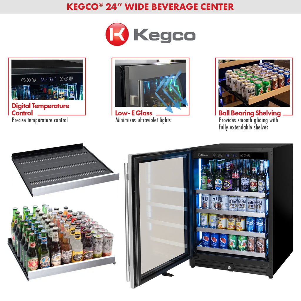 Kegco 24" Wide Reserva Series Stainless Steel Left Hinge Beverage Center - VSBC-24LSL