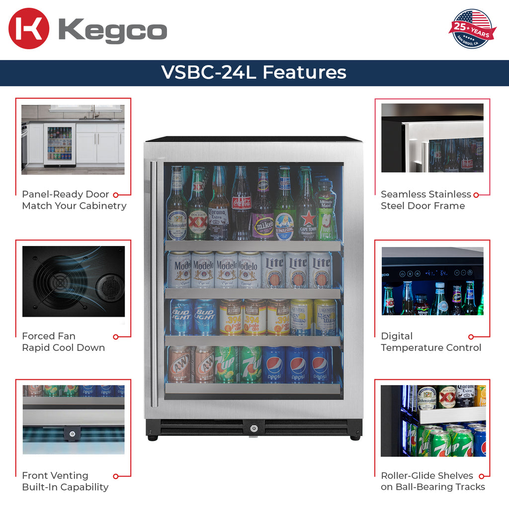 Kegco 24" Wide Reserva Series Stainless Steel Right Hinge Beverage Center - VSBC-24LSR