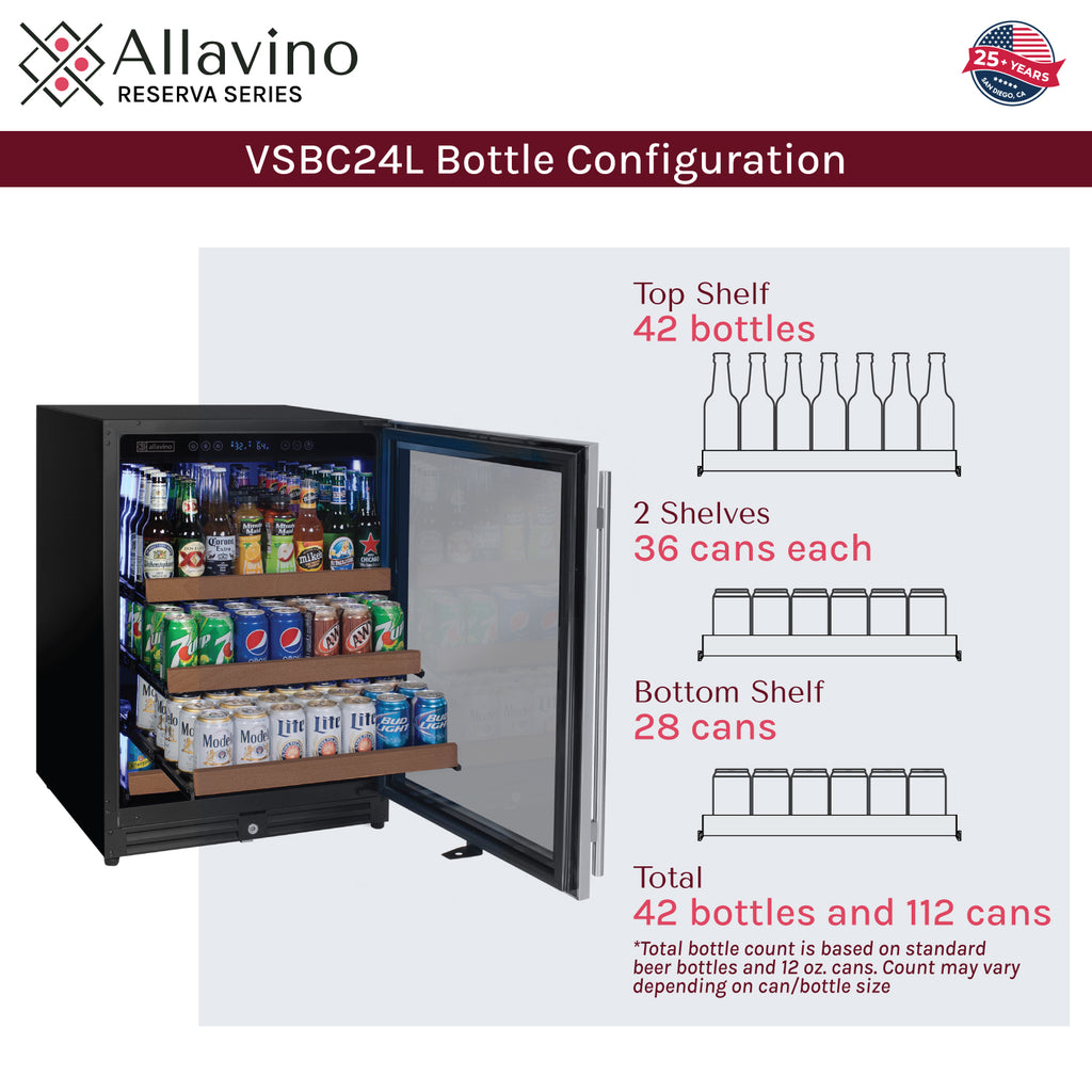 Allavino 24" Wide Reserva Series Stainless Steel Left Hinge Beverage Center - VSBC24L-SSL