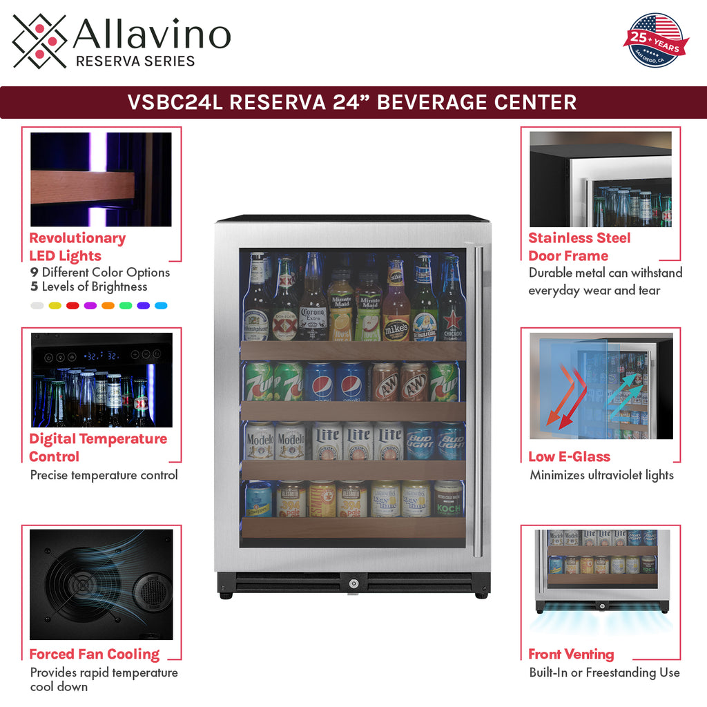 Allavino 24" Wide Reserva Series Stainless Steel Left Hinge Beverage Center - VSBC24L-SSL