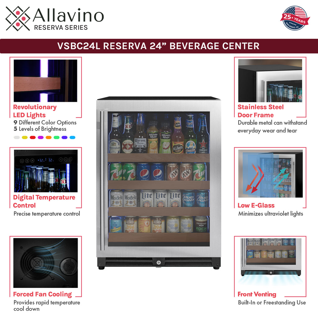 Allavino 24" Wide Reserva Series Stainless Steel Right Hinge Beverage Center - VSBC24L-SSR