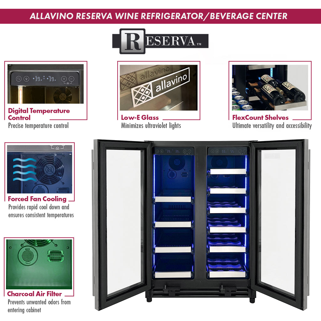 Allavino Reserva Series 24" Wide Two Door Stainless Steel Wine Refrigerator/Beverage Center - VSBCW34FD-2S