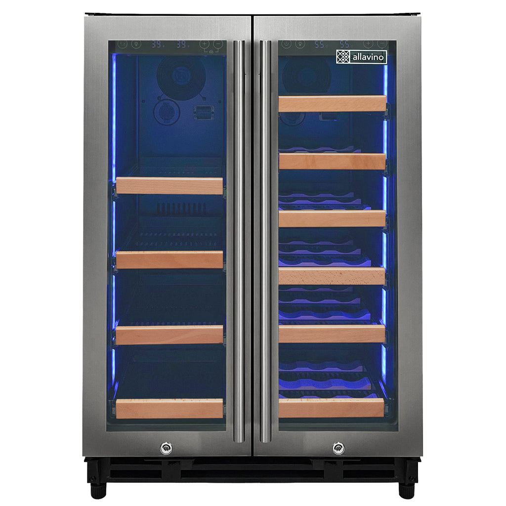 Allavino Reserva Series 24" Wide Two Door Stainless Steel Wine Refrigerator/Beverage Center with Wood Front Shelves - VSBCW34FD-2SW