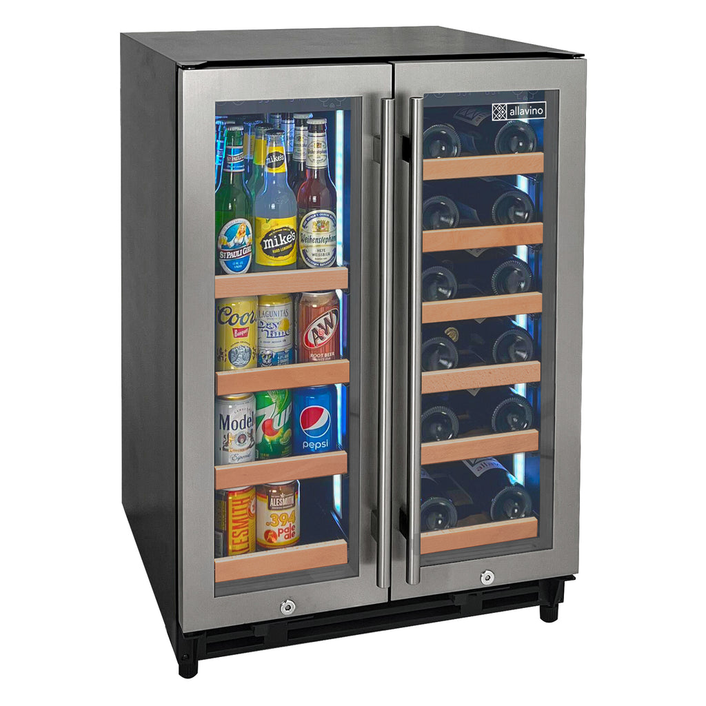 Allavino Reserva Series 24" Wide Two Door Stainless Steel Wine Refrigerator/Beverage Center with Wood Front Shelves - VSBCW34FD-2SW